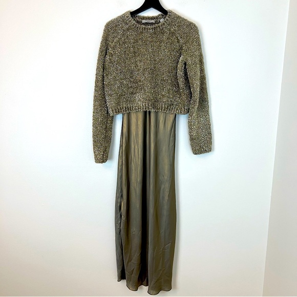 All Saints Dresses & Skirts - All Saints Rosetta Tinsel Dress Khaki Gold Silver Small Classic Fancy Versatile
